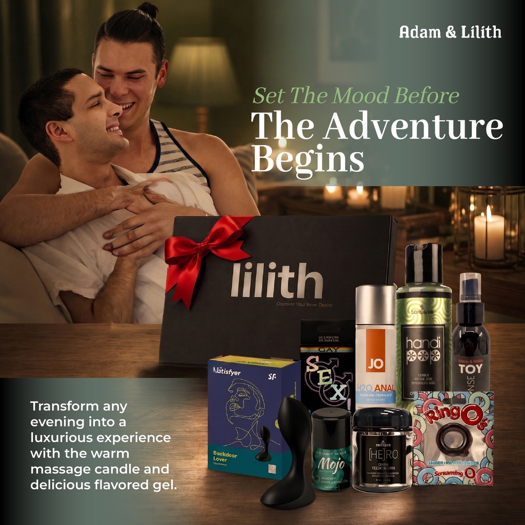 Gay Box – Vibrating Butt Plug & Cock Ring Set with Massage Candle, Anal Lube & Edible Gel – Intimate Gift Kit for Men