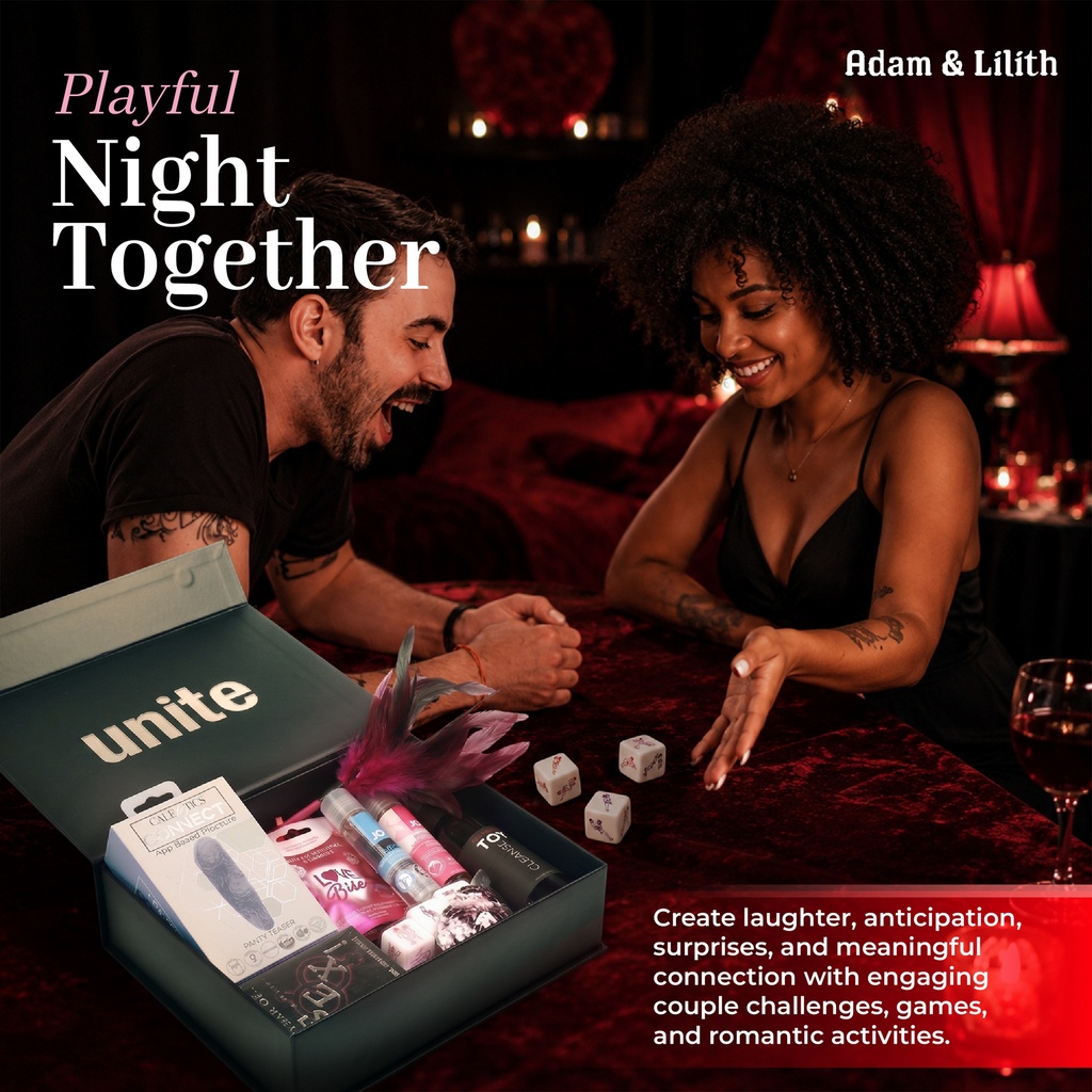 Game Night – Couples Sensual Play Kit with Panty Teaser, Sex Dice, Card Games, Lubes, Blindfold & More – Romantic Foreplay Box for Lovers