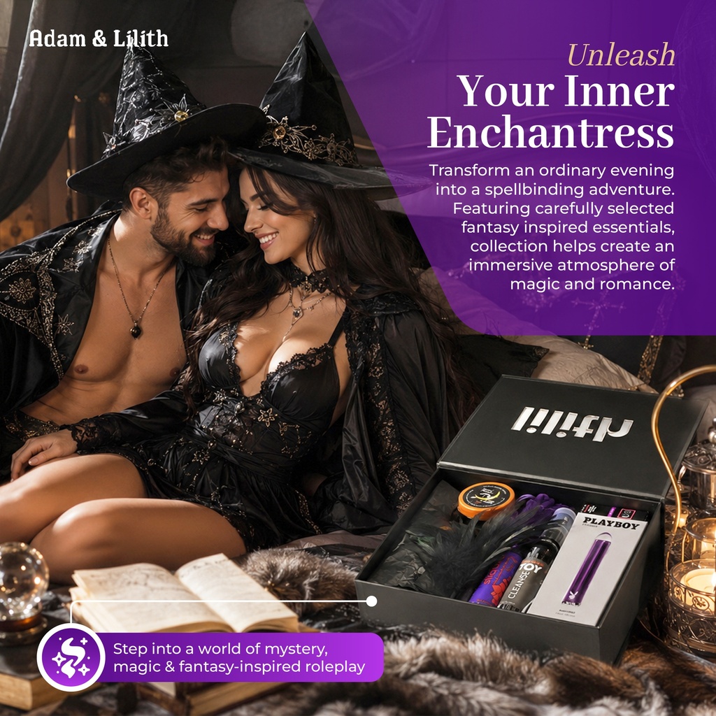 Season of the Witch – Amethyst Glass Wand, Witch Costume, Candle & Pleasure Essentials – Fantasy Roleplay Intimacy Kit