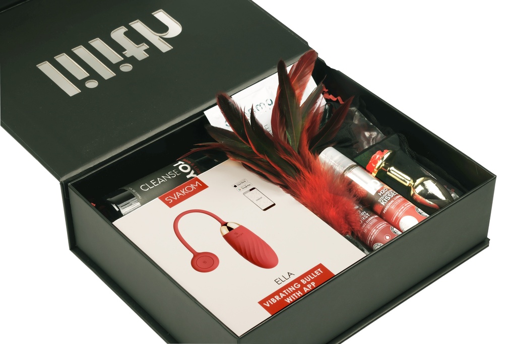 Long Distance “For Her” Box – App-Controlled Ella Vibrator, Blindfold, Butt Plug & Flavored Lube – Couples Intimacy Kit for Distance Play