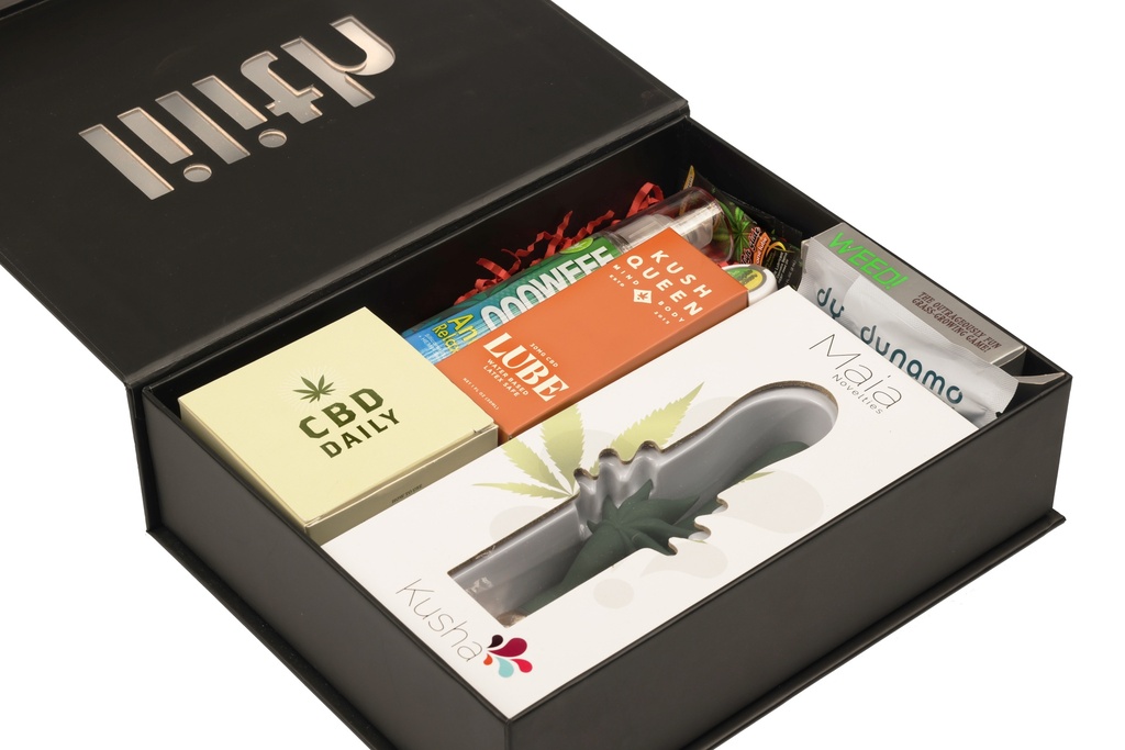 Lilith’s “Kush Box” – Dual Stimulator, CBD Cream, Kush Queen Lube, Anal Relaxer & Weed Card Game – Elevated Intimacy Kit for Couples