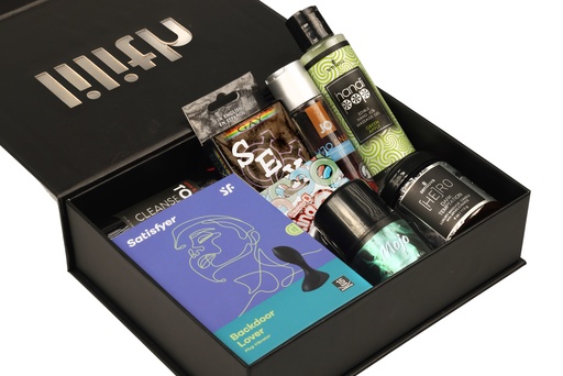 [A&L-2655] Gay Box – Vibrating Butt Plug & Cock Ring Set with Massage Candle, Anal Lube & Edible Gel – Intimate Gift Kit for Men